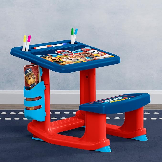 PAW Patrol Draw and Play Desk by Delta Children – Includes 10 Markers and Coloring Book, Blue