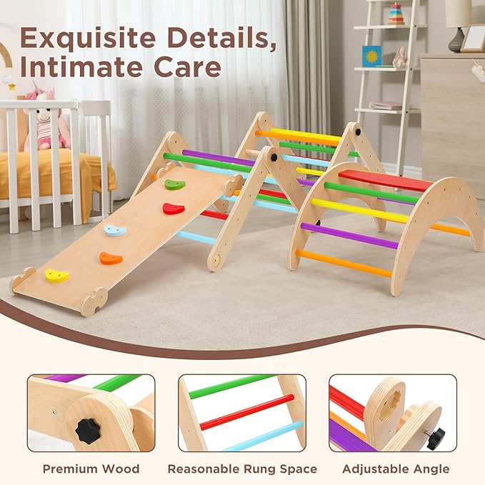 Dripex Deformable Pikler Triangle Set, Sturdy Climbing Toys for Toddlers 1-3 Inside, Large Indoor Playground Jungle Gym with Over 20 Playing Modes, Premium Early Learning Toddler Climbing Toys Indoor