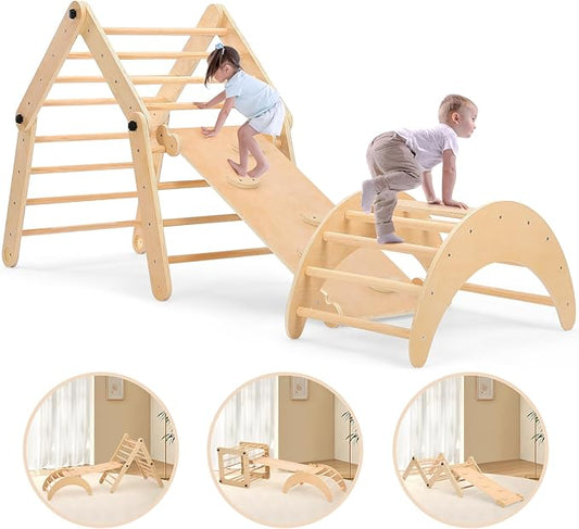 Dripex Deformable Pikler Triangle Set, Sturdy Climbing Toys for Toddlers 1-3 Inside, Large Indoor Playground Jungle Gym with Over 20 Playing Modes, Premium Early Learning Toddler Climbing Toys Indoor