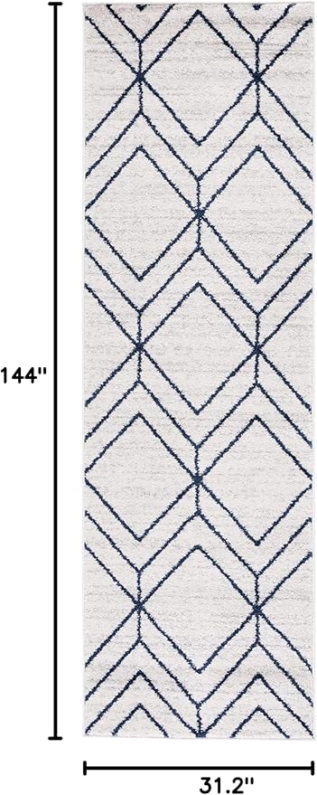 SAFAVIEH Adirondack Collection Runner Rug - 2'6" x 12', Light Grey & Navy, Modern Geometric Design, Non-Shedding & Easy Care, Ideal for High Traffic Areas in Living Room, Bedroom (ADR241N)
