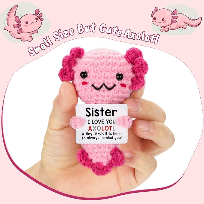 Sisters Gifts from Sister, Crochet Axolotl Gifts for Bestie BFF & Little Sister in Law on Birthday & Christmas Stocking Stuffers, I Love You to My Big Sister