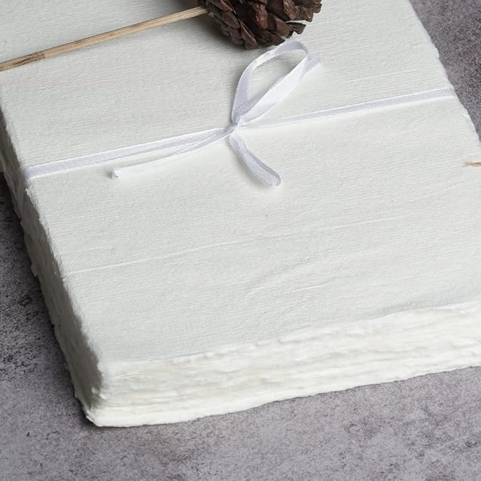 50 Sheets - Rough/Textured Watercolor Paper - 12.5 X 16.5 inches(150GSM) - Handmade/Deckle Edge Paper Made from Virgin Egyptian Cotton - Off-White by Leather Village