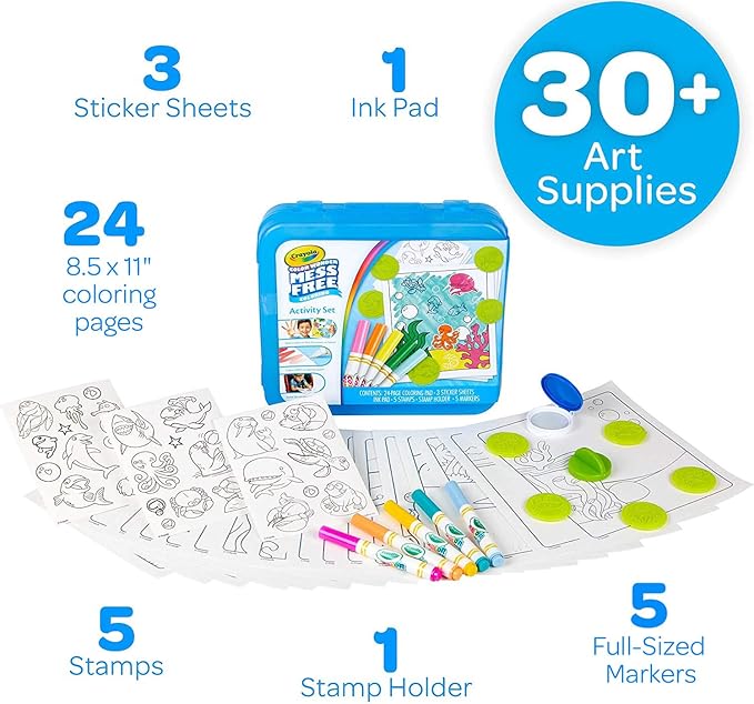 Crayola Color Wonder Mess Free Coloring Activity Set (30+ Pcs), with Markers, Stamps, and Stickers, Gift for Toddlers, 3+