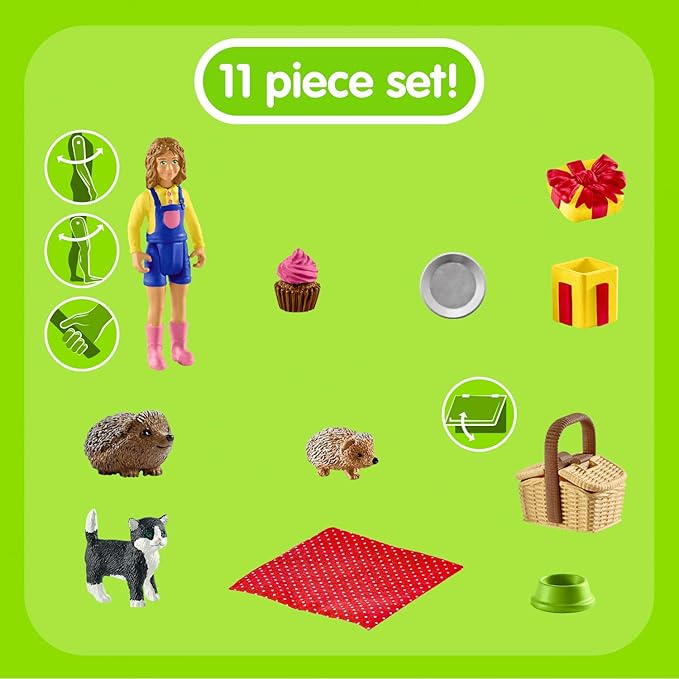 Schleich Farm World, Farm Animal Toys for Kids, Birthday Picnic Playset with Baby Animal Toys 10-piece set