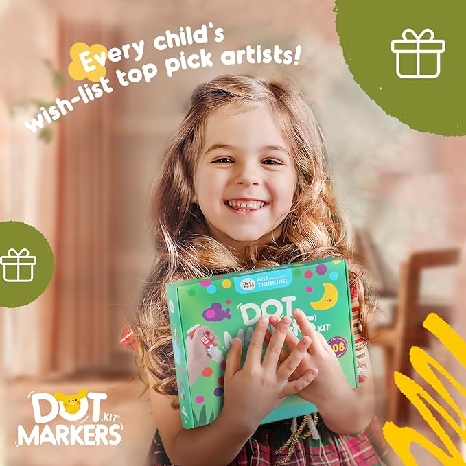 Jar Melo Washable Dot Markers, 6 Colors Dot Paints with 108 PDF & 10 Physical Activity Papers, Non-Toxic Bingo Daubers for Toddlers 1-3 2-4