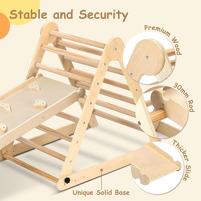 Dripex Pikler Triangle Set, Sturdy Climbing Toys for Toddlers 1-3 Inside, Large Indoor Playground Jungle Gym Playset with Slide & Arch Rocker, Premium Early Learning Toddler Climbing Toys Indoor