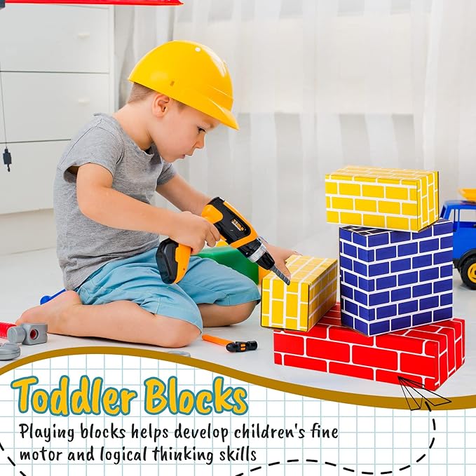Junkin 80 Pack Jumbo Cardboard Building Blocks for Kids Large Stacking Cardboard Bricks Thick Building Blocks for Construction Supplies Favor Preschool Building Sets Daycare Toddlers