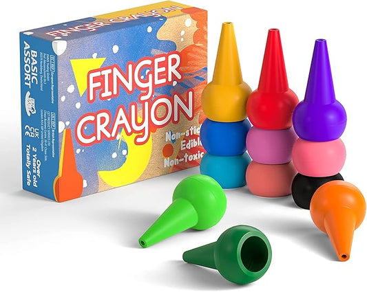 Gibot 12 Colors Toddlers Crayons Palm Grip Crayons, Finger Paint Crayons Sticks Stackable Toys Safe for Kids, Children, Boys and Girls
