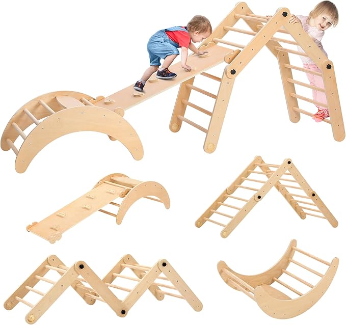 Dripex Deformable Pikler Triangle Set, Sturdy Climbing Toys for Toddlers 1-3 Inside, Large Indoor Playground Jungle Gym with Over 20 Playing Modes, Premium Early Learning Toddler Climbing Toys Indoor