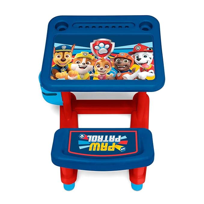 PAW Patrol Draw and Play Desk by Delta Children – Includes 10 Markers and Coloring Book, Blue