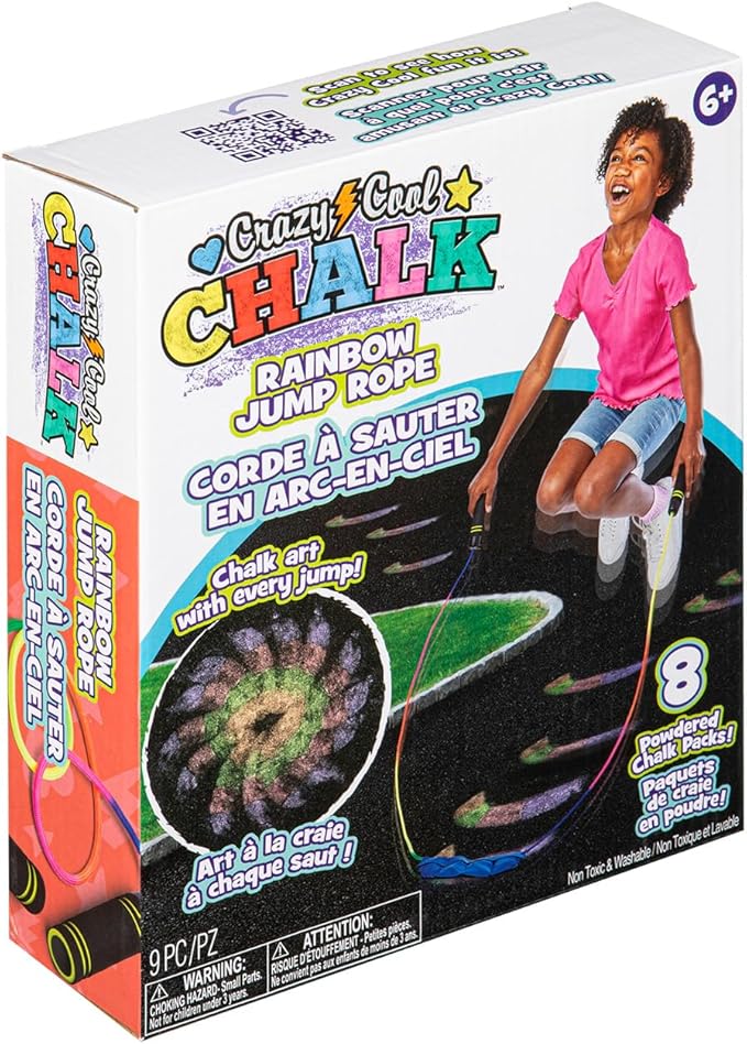 Crazy Cool Chalk - Rainbow Jump Rope - Washable, Giant Chalk for Kids, Perfect for Outdoor Fun and Sidewalk Art
