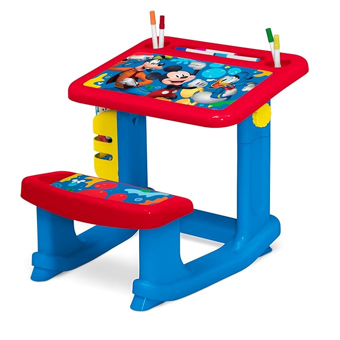 Disney Mickey Mouse Draw and Play Desk by Delta Children – Includes 10 Markers and Coloring Book, Blue