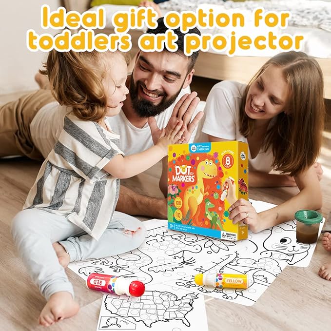 Jar Melo Washable Dot Markers for Toddlers 1-3, 8 Colors Dot Paints with 108 PDF & 10 Physical Activity Papers, Non-Toxic Bingo Daubers for Toddlers 2-4, Kids Arts And Crafts Supplies