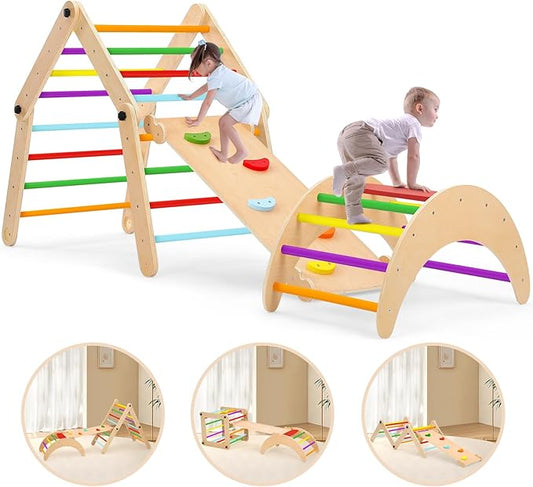 Dripex Deformable Pikler Triangle Set, Sturdy Climbing Toys for Toddlers 1-3 Inside, Large Indoor Playground Jungle Gym with Over 20 Playing Modes, Premium Early Learning Toddler Climbing Toys Indoor
