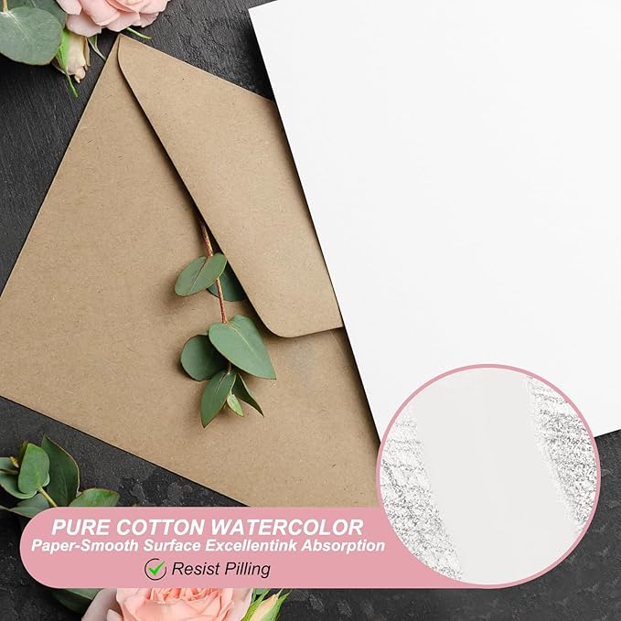 PATIKIL 100 Sets Pure Cotton Watercolor Cards 140lb/300 GSM Postcards with Envelopes for Art Painting Creative Thank Notes, 5x7 Inch