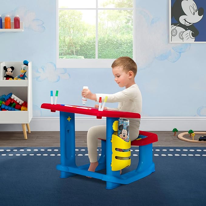 Disney Mickey Mouse Draw and Play Desk by Delta Children – Includes 10 Markers and Coloring Book, Blue