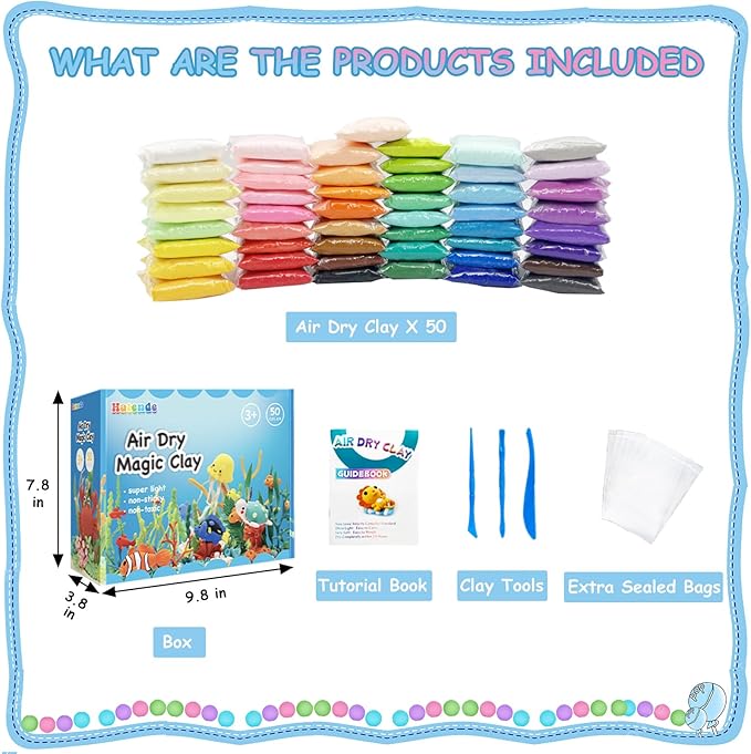 Modeling Clay Kit - 50 Colors Air Dry Magic Clay, DIY Molding Clay with Sculpting Tools, Soft & Ultra Light, Arts and Crafts Gift for Boys & Girls Age 3-12 Year Old