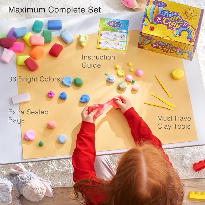 FlyFlag Air Dry Clay - 36 Colors, Soft & Ultra Light, Modeling Clay for Kids with Accessories, Tools and Tutorials