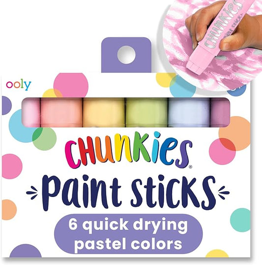 Ooly Chunkies 6 Pastel Paint Sticks For Kids, Tempera Paint Sticks Pastel Colors Set, No Mess Quick Drying Art Supplies for Toddlers and Kids