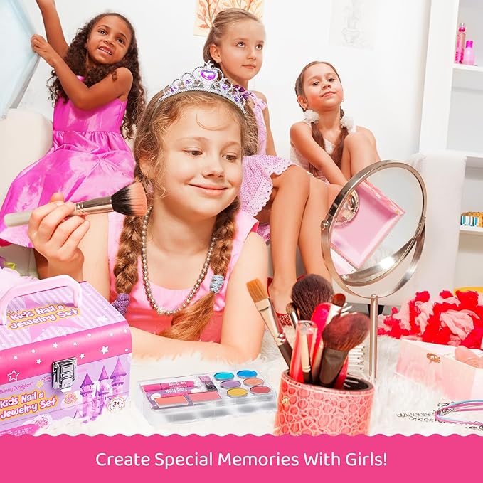 Kids Makeup Kit for Girls, Real Washable Cosmetic Set with Mirror, Jewelry Bracelet Making Kit for Kids Makeup Toy, Kids Makeup Sets for Girls 4 5 6 7 8 9 10 11 12 Years Old Kid (Purple)