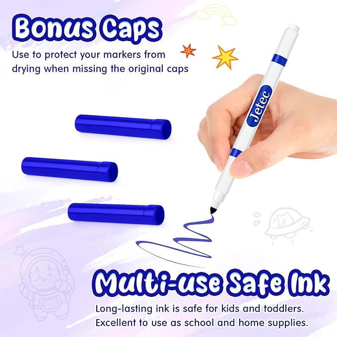 Janlaugh 48 Pcs Line Washable Markers Bulk Blue Fine Tip Markers Set Coloring Markers for Kids Thin Washable Markers Blue Tips Markers for Art School Supplies, Back to School Supplies, Ages 6+