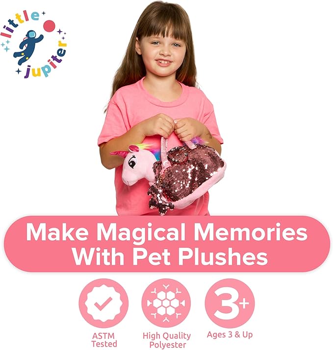Little Jupiter Plush Pet Set w/Purse - Unicorn Stuffed Animals - Unicorn Stuffed Animals for Girls - Unicorn Plush - Stuffed Unicorns - Unicorn - Unicorn Gift for Age 4-5 - 6-7 yrs (Pink Unicorn)