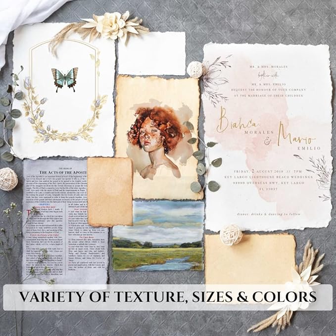 50 Sheets - Rough/Textured Watercolor Paper - 12.5 X 16.5 inches(150GSM) - Handmade/Deckle Edge Paper Made from Virgin Egyptian Cotton - Off-White by Leather Village