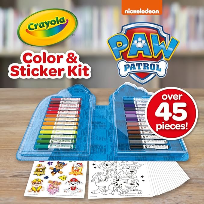 Crayola PAW Patrol Art Kit for Kids (45pcs), PAW Patrol Coloring Book Pages, PAW Patrol Stickers for Kids, PAW Patrol Toy, Kids Gift