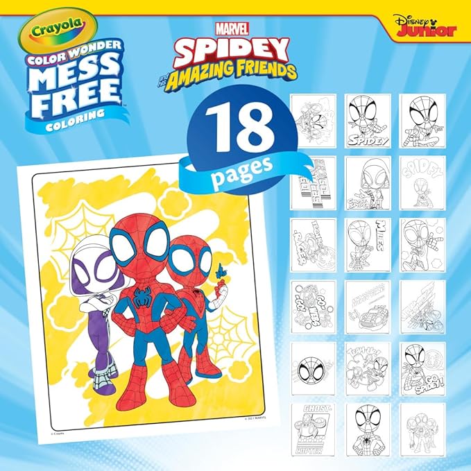 Crayola Spiderman Color Wonder Coloring Set, 18 Spiderman Mess Free Coloring Pages for Toddlers, Spiderman Toys, Gifts for Kids