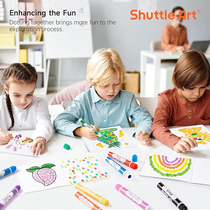 Shuttle Art Washable Dot Markers 26 Colors with Free Activity Book, Fun Art Supplies for Kids Toddlers and Preschoolers, Non Toxic Water-Based Paint Daubers, Dot Art Markers