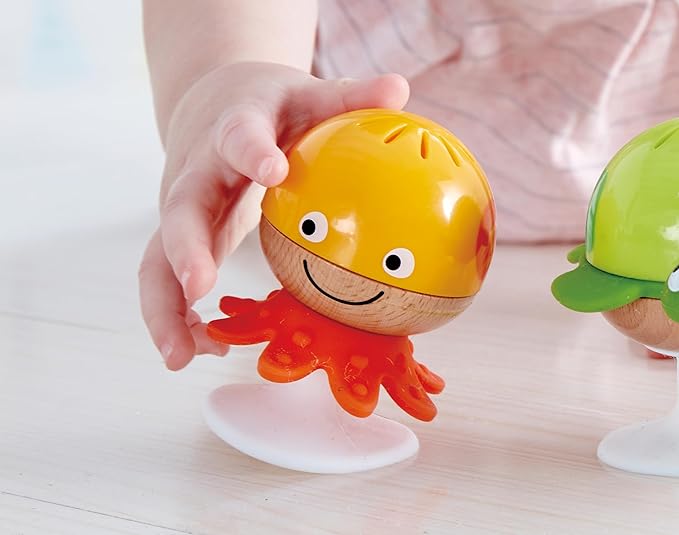 Hape Put-Stay Rattle Set | Three Sea Animal Suction Rattle Toys, Baby Educational Toy Set