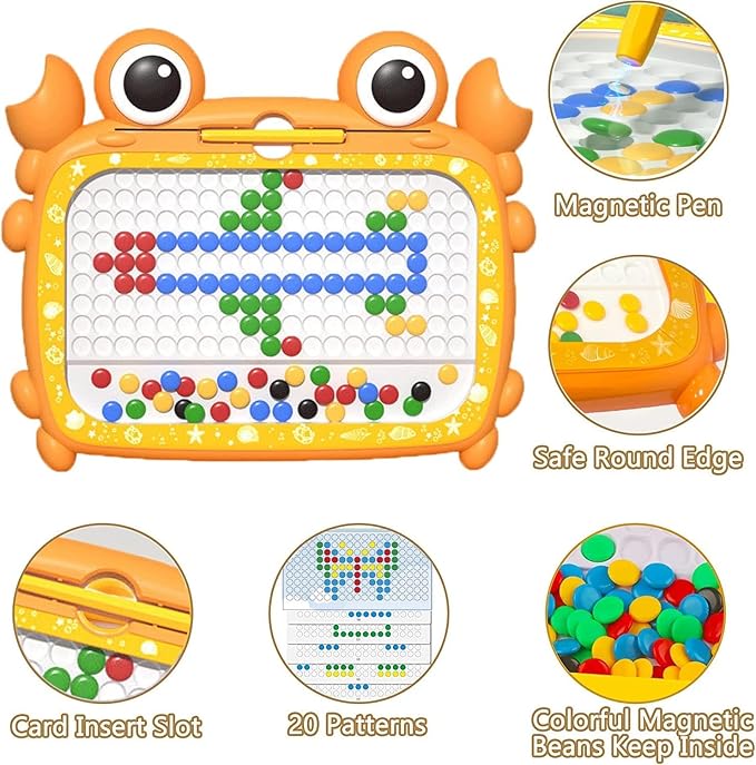 Magnetic Dots Board, Magnetic Drawing Board for Toddlers 1-3, Magnetic Drawing Board for Kids, Magnetic Dot Art with Magnetic Pen, Magnetic Tablet Toy (Orange)