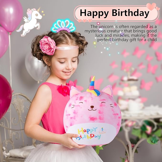 duellen 12'' Original Rainbow Birthday Unicorn Plush Pillow Soft Plush Toy Cute Pink Unicorn Stuffed Animal, Birthday Gifts for Kids Toddlers with Unicorn Necklaces, Bracelets and Gift Bag