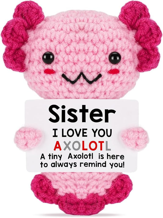 Sisters Gifts from Sister, Crochet Axolotl Gifts for Bestie BFF & Little Sister in Law on Birthday & Christmas Stocking Stuffers, I Love You to My Big Sister