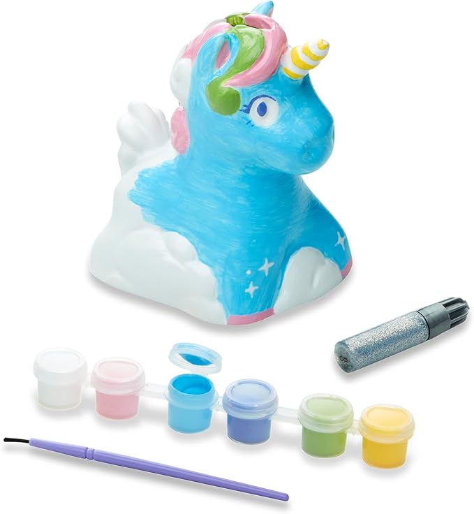 Melissa & Doug Created by Me! Decorate-Your-Own Unicorn Bank Craft Kit with 6 Pots of Paint, Glitter Glue, Paintbrush