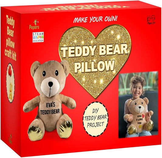 Make Your Own Teddy Bear Plush Pillow Gifts for Girls, DIY Kids Crafts 3 4 5 6 7 Years Old, Best Girls Toys Gifts for Kids, Arts and Crafts for Girls