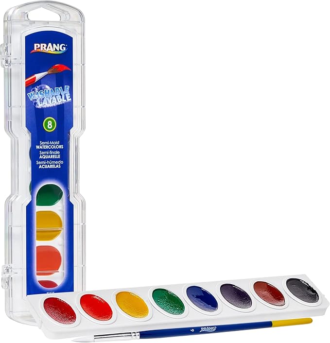 Prang® Washable Watercolors 8-Color Set With Brush, Assorted Colors