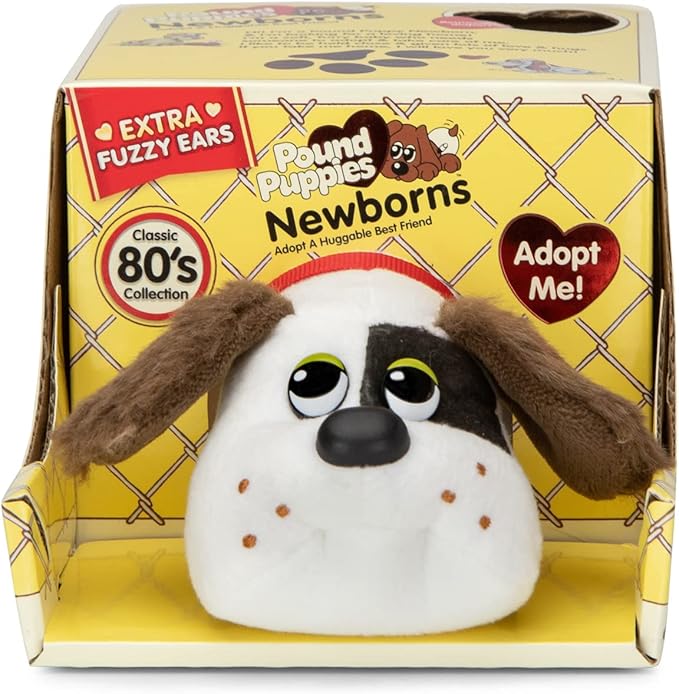 Pound Puppies Newborns Plush - White with Dark Brown Spots (Fuzzy Ears)