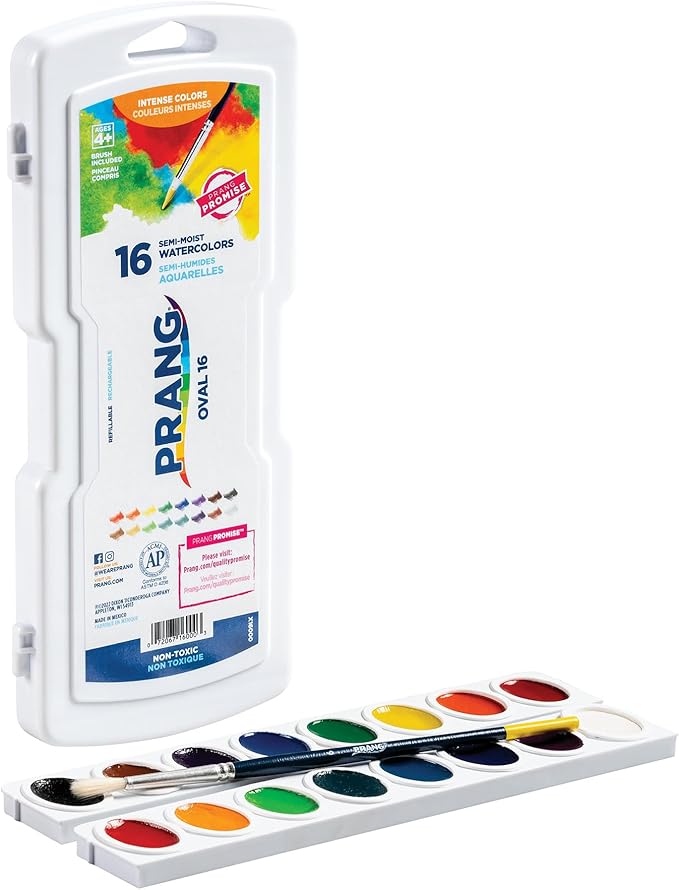 Prang Oval Pan Watercolor Paint Set, 16 Assorted Colors, 1 Count