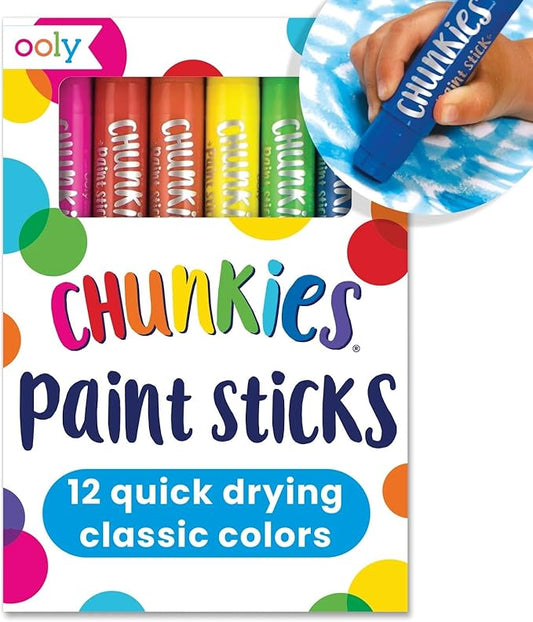 Ooly Chunkies 12 Mess Free Paint Sticks For Kids, Tempera Paint Sticks Kid Safe Colors, No Mess Quick Drying Art Supplies for Toddlers and Kids
