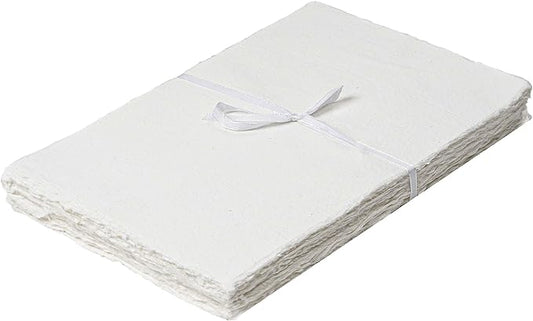 LEATHER VILLAGE Watercolor Paper - 6 X 4 inches, 50 Sheets - Mixed Media Watercolor Paper - 150 GSM Thick Deckle Edge Virgin Cotton Handmade Paper - Off White