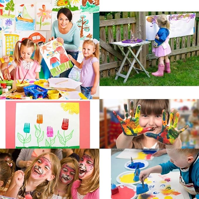 Paint Brushes for Kids with No Spill Paint Cups with Colored Lids and Art Smock 100PCS Brush Set,Kids Paint Brushes Toddler Paint Brushes Watercolor for Preschool Washable Paint Acrylic Paint
