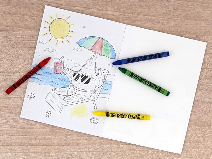 Craytastic! (48 Bulk Coloring Sets with 48 Crayon Packs (4 Crayons Each) + 48 Coloring Book Variety Pack (Dino, Ocean, Animal, Sports) - Party Favors, Restaurants, School, Camp