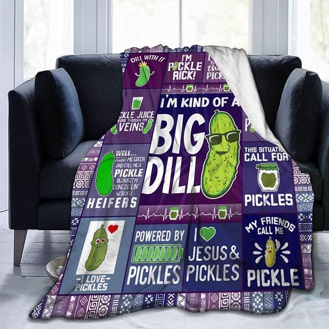 Pickle Blanket for Women Men, Cute Pickle Themed Design Printed Throw Blankets for Teens Adults Lap, Chair Sofa, Warm Soft Cozy Blanket, 50"x 60"