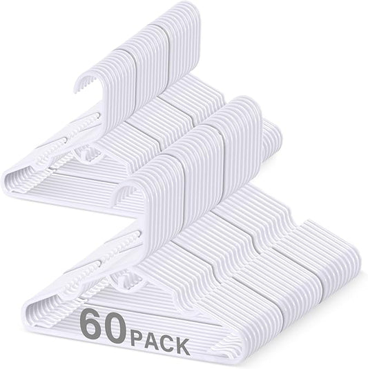 Baby Hangers, 60PCS White Kids Hangers, Multifunctional Kids Clothes Hangers, Toddler Hangers for Kids Toddlers and Children, Durable Hangers for Kids, Stackable Design for Spacing Saving