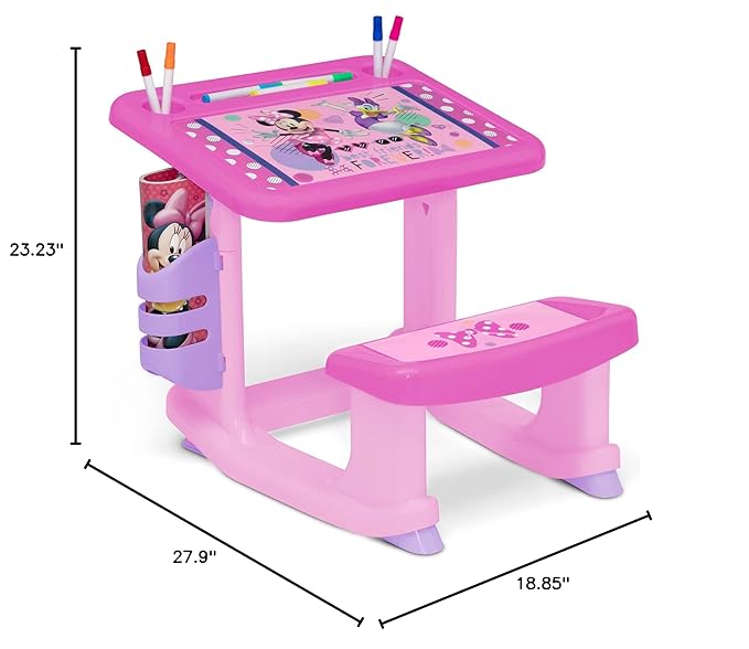 Disney Minnie Mouse Draw and Play Desk by Delta Children – Includes 10 Markers and Coloring Book, Pink