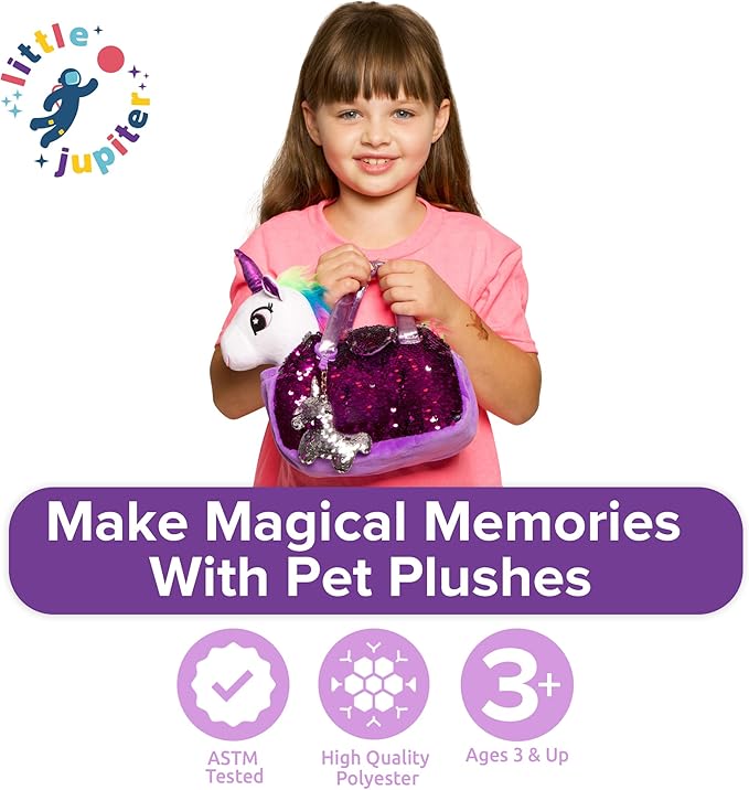 Little Jupiter Plush Pet Set w/Purse - Unicorn Stuffed Animals - Unicorn Stuffed Animals for Girls - Unicorn Plush - Stuffed Unicorns - Unicorn - Unicorn Gift for Age 4-5 - 6-7 yrs (White Unicorn)
