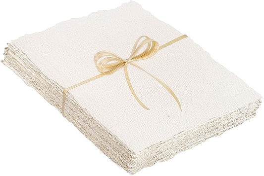 25 Sheets Watercolor Paper, 300 GSM Deckled Edge Paper 6 x 8 inch Rough/Textured Handmade Paper Cotton Paper White Textured Paper for Watercolors, Wedding Invitations, Cards, Crafts