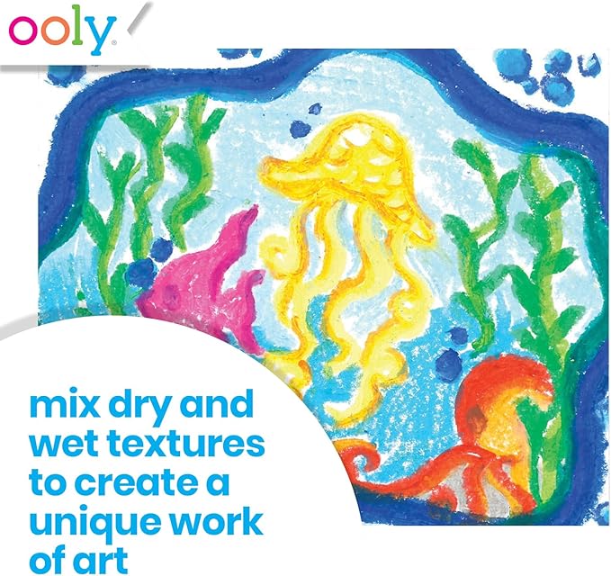 Ooly Smooth Stix Gel Crayons for Kids and Adults with Paint Brush - Set of 24 Watercolor Rainbow Crayons for Glass and Paper with Clear Plastic Crayon Case - Easy To Clean Twist-Up Gel Crayon Set