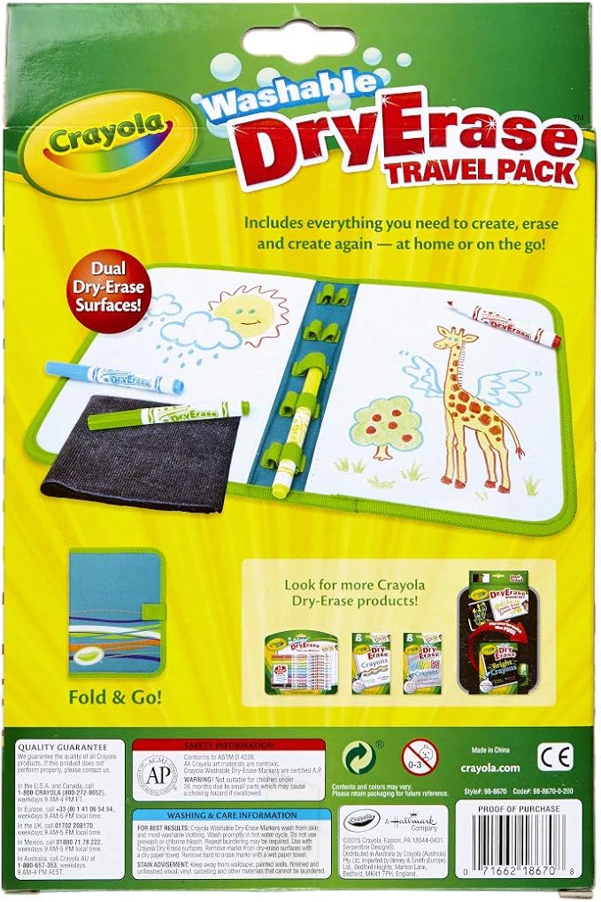 Crayola Washable Dry Erase Travel Pack, Whiteboard for Kids, Ages 4, 5, 6, 7